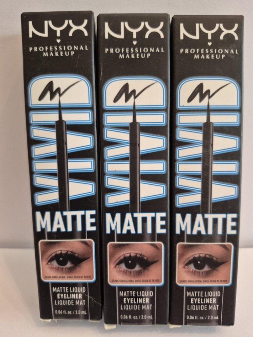 NYX Vivid Matte Liquid Eyeliner Black .06 fl oz VMLL01 - Lot of 3